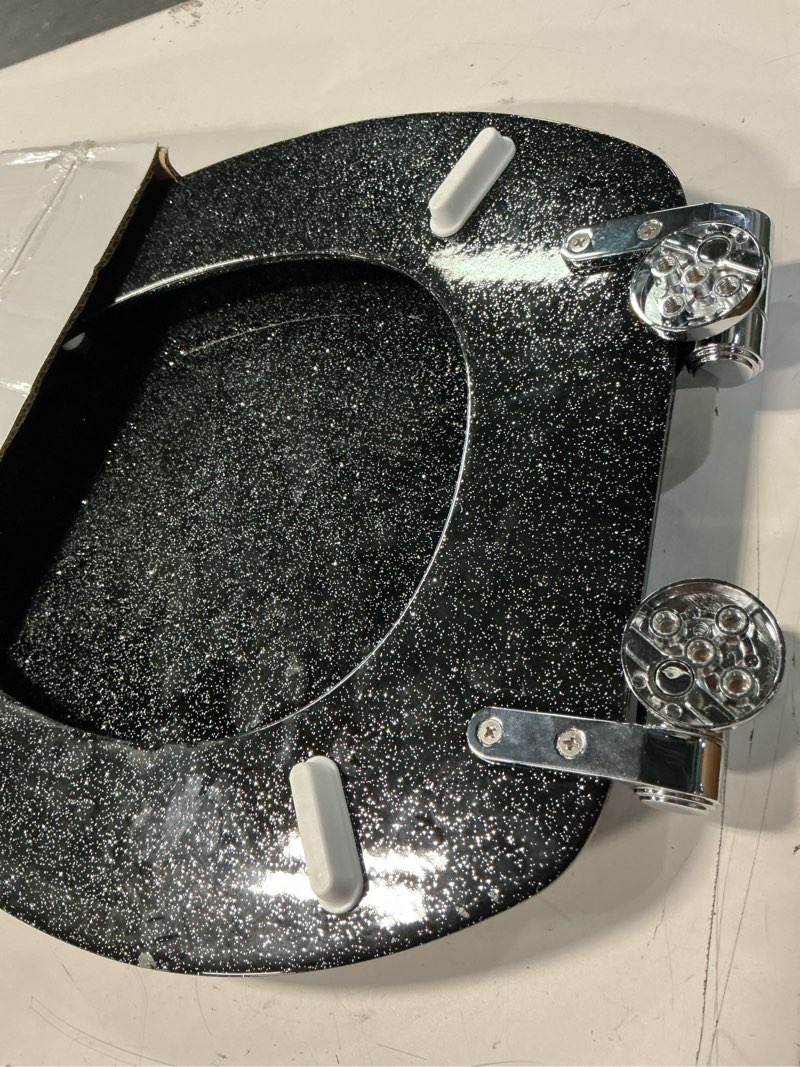 Condition photo showing Good Condition for angol shiold glitter toilet seat molded wood elongated toilet seat with quietly close and quick release hinges, easy to install also easy to clean (elongated 18.5'', black) elongated 18.5‘’ black