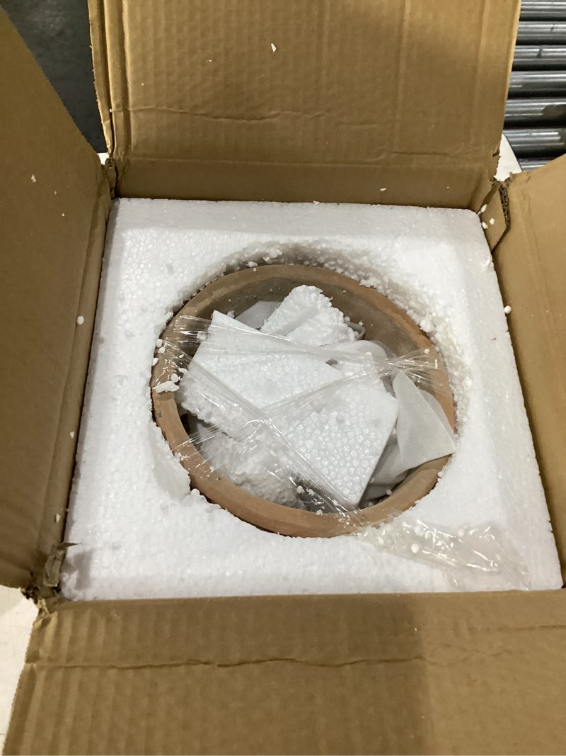 Condition photo showing New/Like New for 8" rustic weathered terracotta plant pot with saucer, embossed rose pattern planter with drainage hole, vintage flower pot