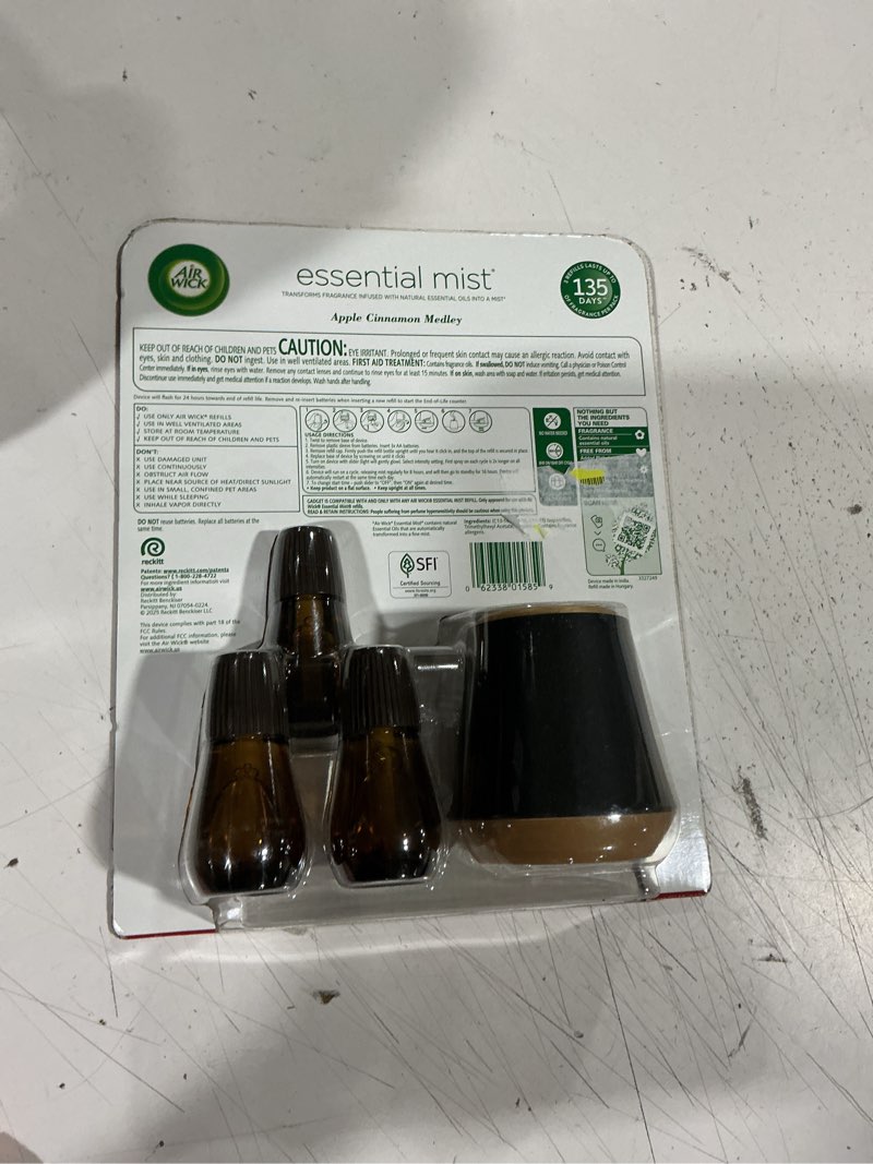 Condition photo showing New/Like New for air wick essential mist cordless oil diffuser  apple cinnamon medley  1 diffuser + 3 refills