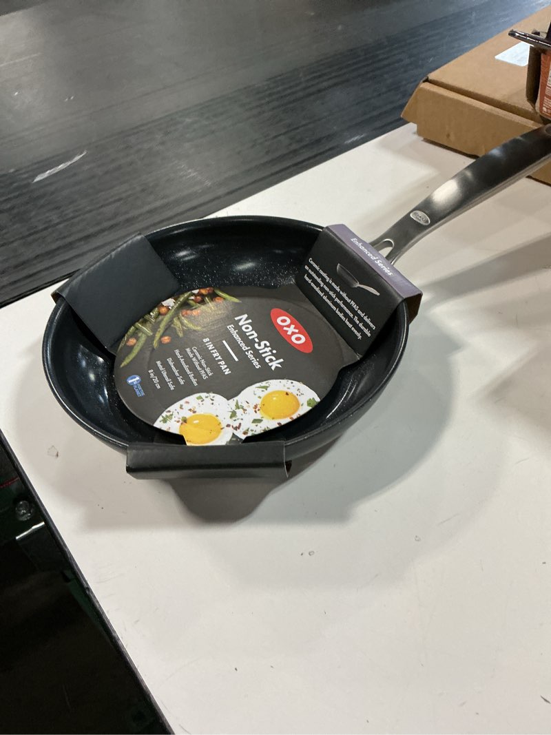 Condition photo showing New/Like New for oxo enhanced 8" frying pan skillet, pfas-free ceramic nonstick, durable hard anodized cookware, scra