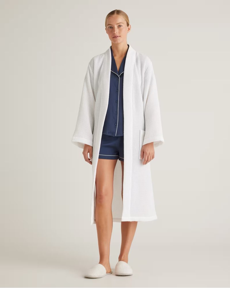 Organic Turkish Waffle Robe, size S, White