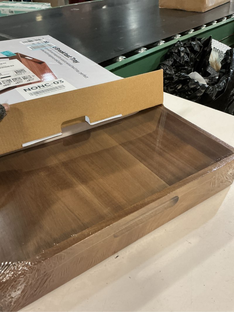 Condition photo showing Good Condition for extra large folding bed tray table, 22’’ x 14’’ acacia wood breakfast tray, food serving tray with legs for eating in bed