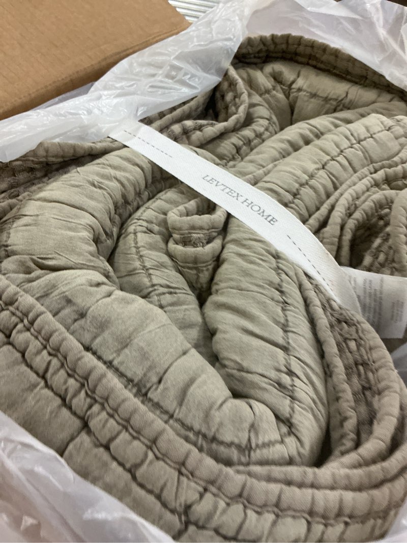 Condition photo showing Good Condition for Levtex Home Mills Waffle King Bedspread Set (122x106in) with 2 Pillow Shams (36x20in) - Taupe - Cotton Waffle King Size Bedspread Set - Soft, Pre-Washed King Bedspread Taupe