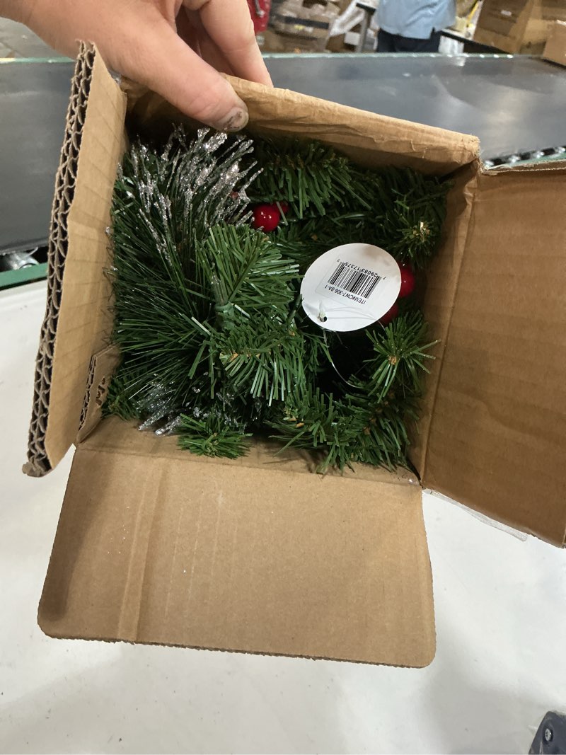 Condition photo showing Good Condition for national tree company 9 ft pre-lit crestwood spruce artificial christmas garland, christmas decoration with glitter, pinecones, red berries, 50 clear lights, 180 tips, green plug in tree