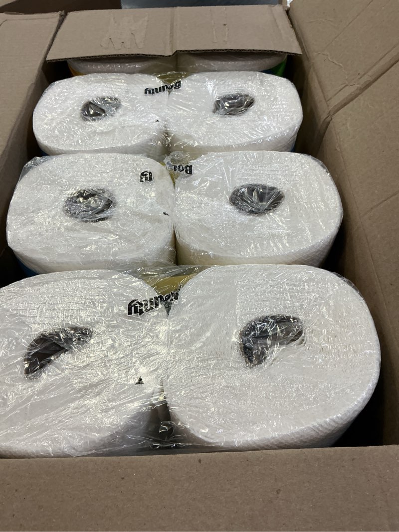 Condition photo showing Good Condition for bounty quick size paper towels, white, 8 family rolls family 8 rolls (107 sheets)