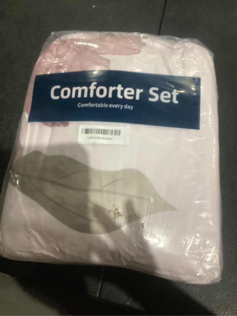 Condition photo showing Good Condition for dobuyly pink floral comforter set queen 7 piece bed in a bag, blush flowers printed on light pink comforter set with sheets, soft microfiber botanical bedding set for all season queen pink