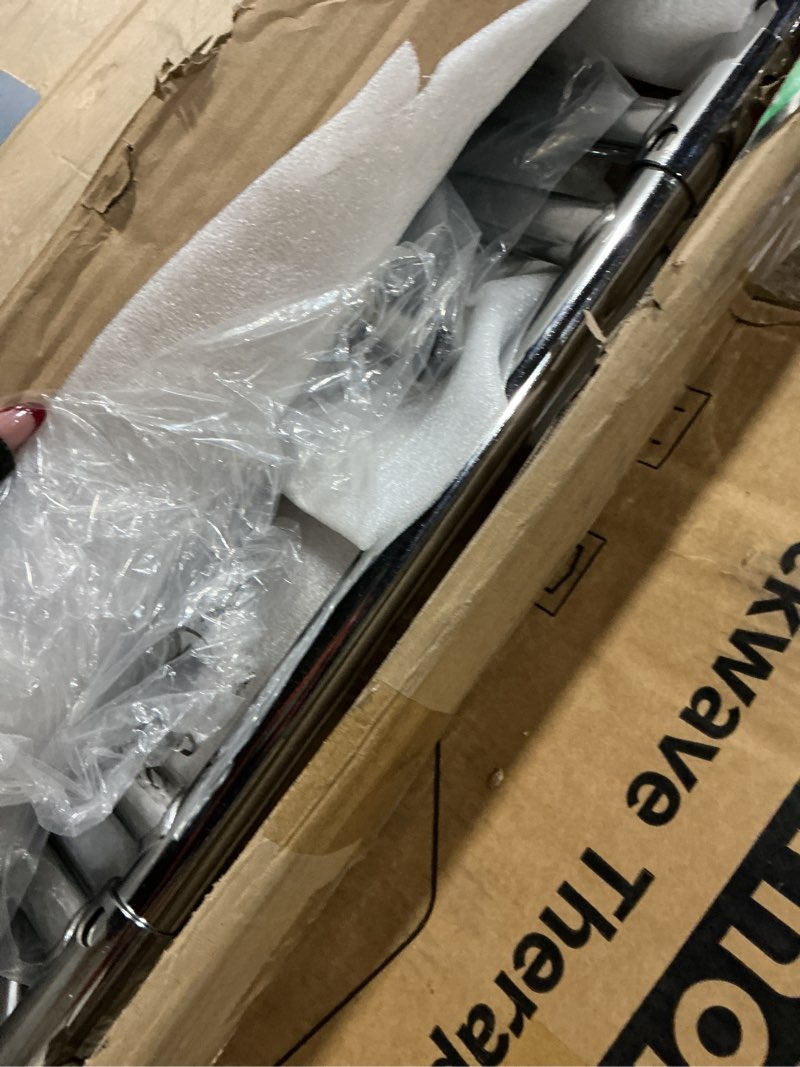 Condition photo showing As Is for FAHKNS Heavy Duty Clothes Rack, Rolling Clothing Rack with Thicken Pulley Load 600 Lbs Double Rod for Hanging Clothes, Portable & Adjustable Garment Rack with Double Shelf