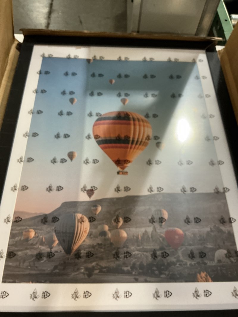 Condition photo showing As Is for 4x5 picture frame black for wall hanging or tabletop, wall mounting horizontally or vertically, 4 x 5 wall gallery poster photo frame with shatter resistant plexiglass, black black 4x5 inch