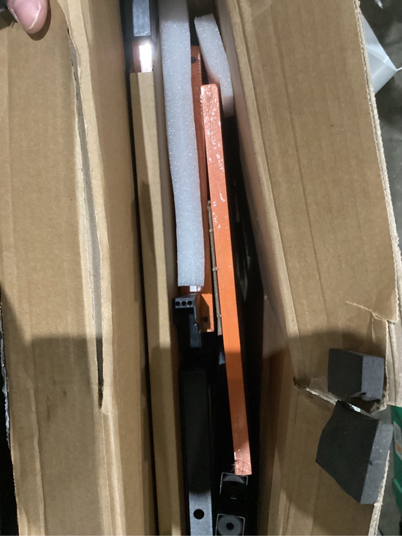 Condition photo showing As Is for Pamray 43 Inch L Shaped Computer Desk with Reversible Side Storage Shelves, Small Corner Desk for Small Space Home Office,Writing Study PC Table for Bedroom,Orange Orange 43 inch