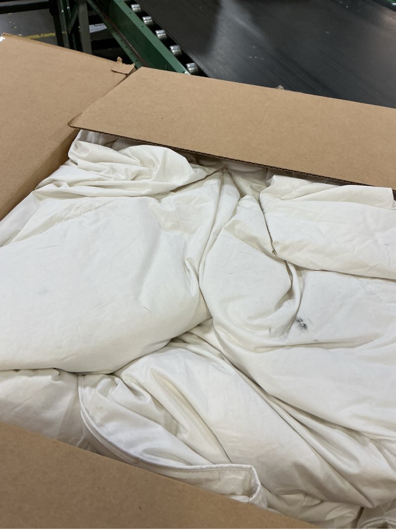 Condition photo showing As Is for serta goose feather down fiber cotton comforter queen size - 100% cotton duvet insert - hotel luxury hypoallergenic bedding comforter all season medium warmth 90 x 90 inch white