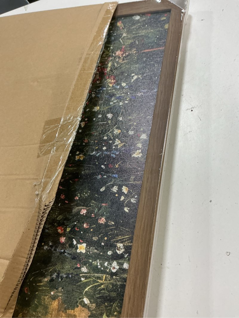 Condition photo showing New/Like New for XMMPOT Wildflower Canvas Wall Art: Framed Wall Art for Living Room- Vintage Nature Botanical Bathroom Wall Decor Prints 16"x24" 24"L x 16"W Lush Flower Landscape