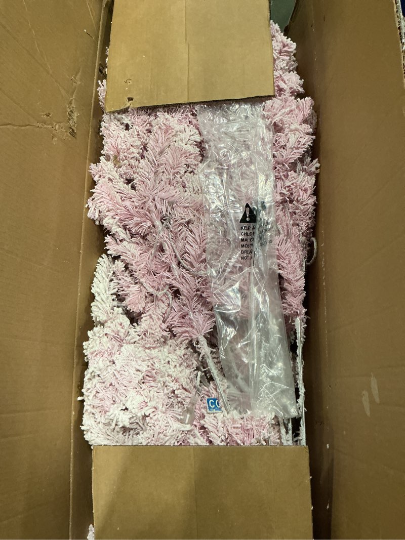 Condition photo showing As Is for YITAHOME 7.5 FT Prelit Pink Flocked Christmas Tree, Pre-Lit Pink Spruce Artificial Christmas Tree with 1346 PVC Flocked Tips and 550 Warm-White Lights for Home, Office Decoration Pink 7ft 6in