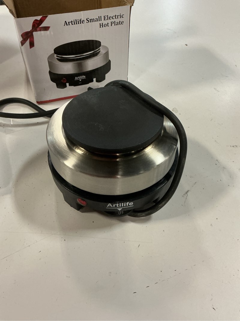 Condition photo showing As Is for Artilife 500W Small Hot Plate Mini Hot Plate,Artilife 500w Small Electric Hot Plate,Mini Stove Portable Stove Kitchen Cooktop Electric Heater,Perfect Size for Moka Pot 110V
