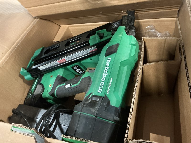 Condition photo showing As Is for metabo hpt multi-volt 3-1/2-in 30 -degree cordless clip head/roundhead framing nailer (battery included and charger included)