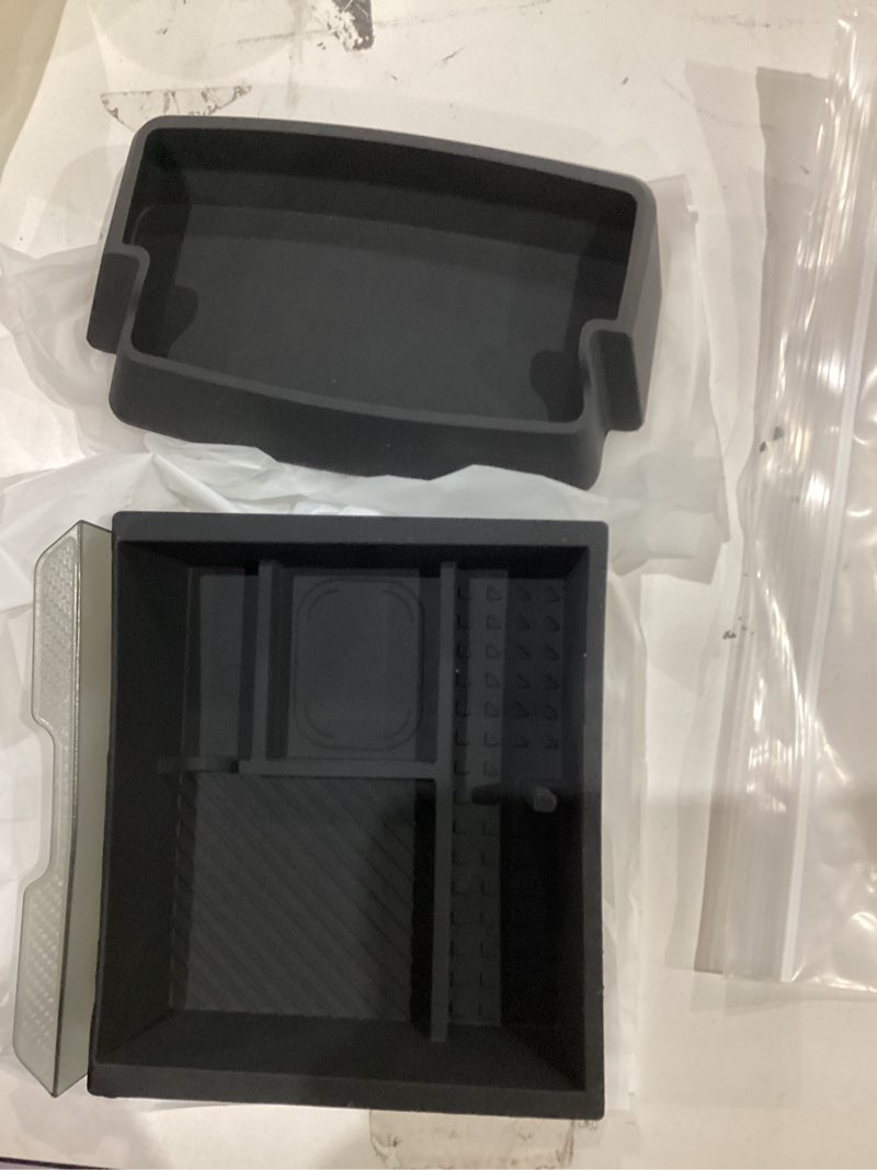 Condition photo showing Good Condition for for Tesla Model Y Juniper(2025-2026) & Model 3 Highland(2024-2026) Center Console Organizer [Slide Smoothly & Carbon Fiber] Sunglasses Cup Holder for Tesla Model 3 Model Y Accessories Black