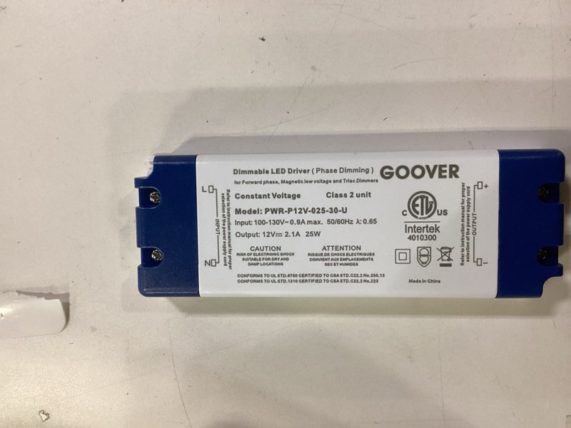 Condition photo showing Good Condition for GOOVER 25W Triac Dimmable Driver,Power Supply,AC 120V to DC 12V Transformer,Compatible with Lutron and Leviton Dimmers,for LED Lighting,Class 2,ETL Certified 25W Dimmable Driver