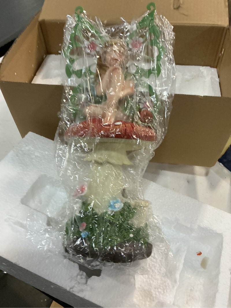 Condition photo showing As Is for twinbling solar fairy garden decor flower fairies mushroom figurines with snail decor gifts for women mom miniature fairy figurine for lawn garden patio yard decorations outdoor statue green