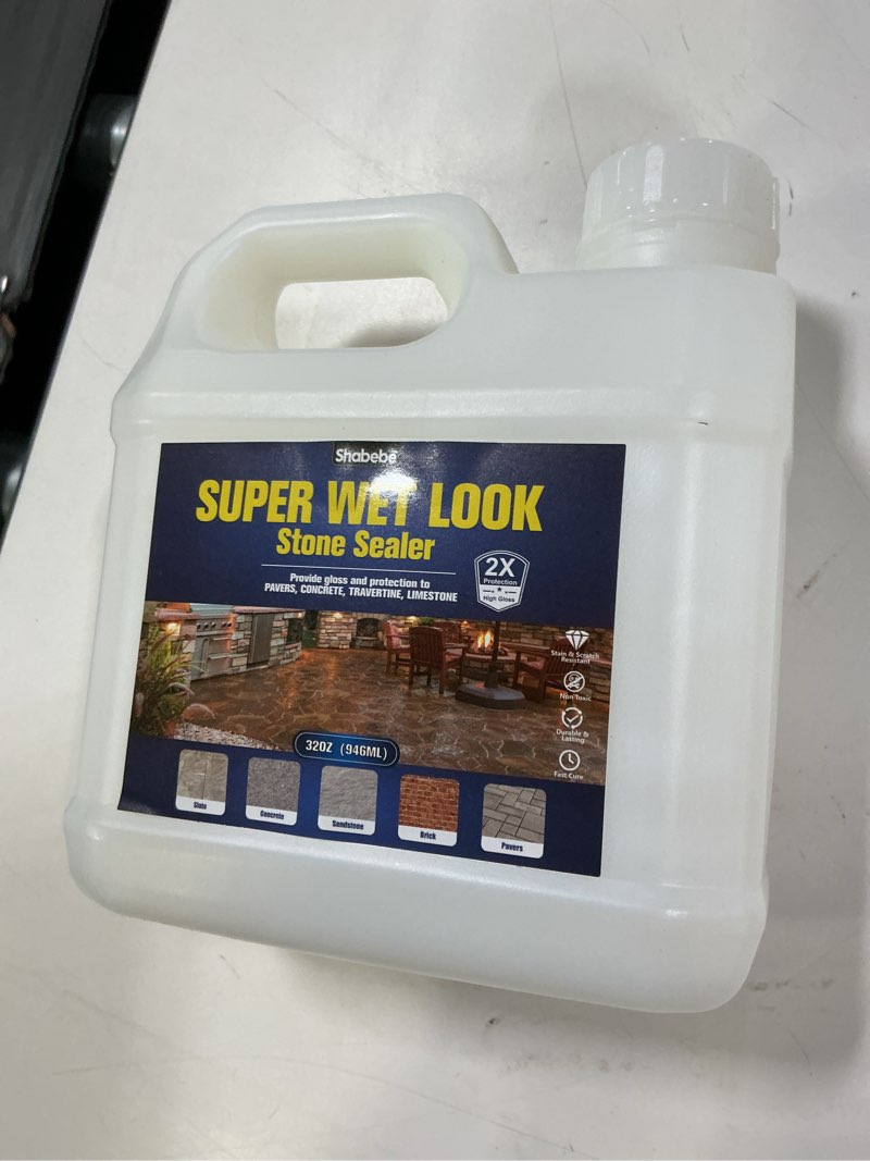 Condition photo showing New/Like New for wet look natural stone sealer 32oz/946ml, color-enhancing driveway sealer with long-lasting gloss protection, stain proof, patio paver sealant for interior & exterior floor, slate, sandstone 32 oz