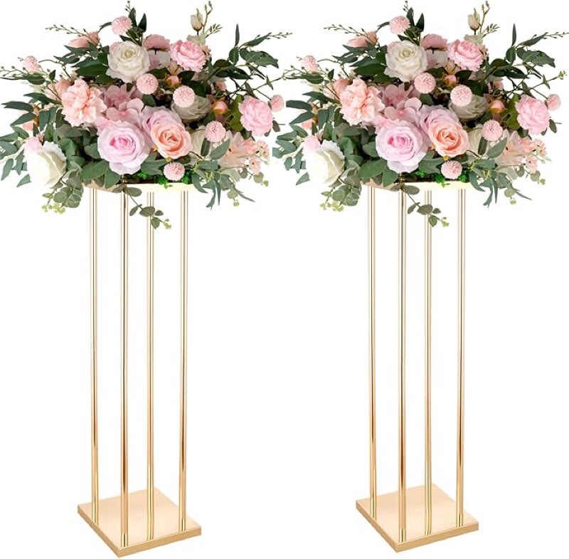 set of 2 wedding centerpieces geometric high gold vases - 31.5" artificial flower display stand for wedding christmas carnival party dinner event hotel home decor arrangement