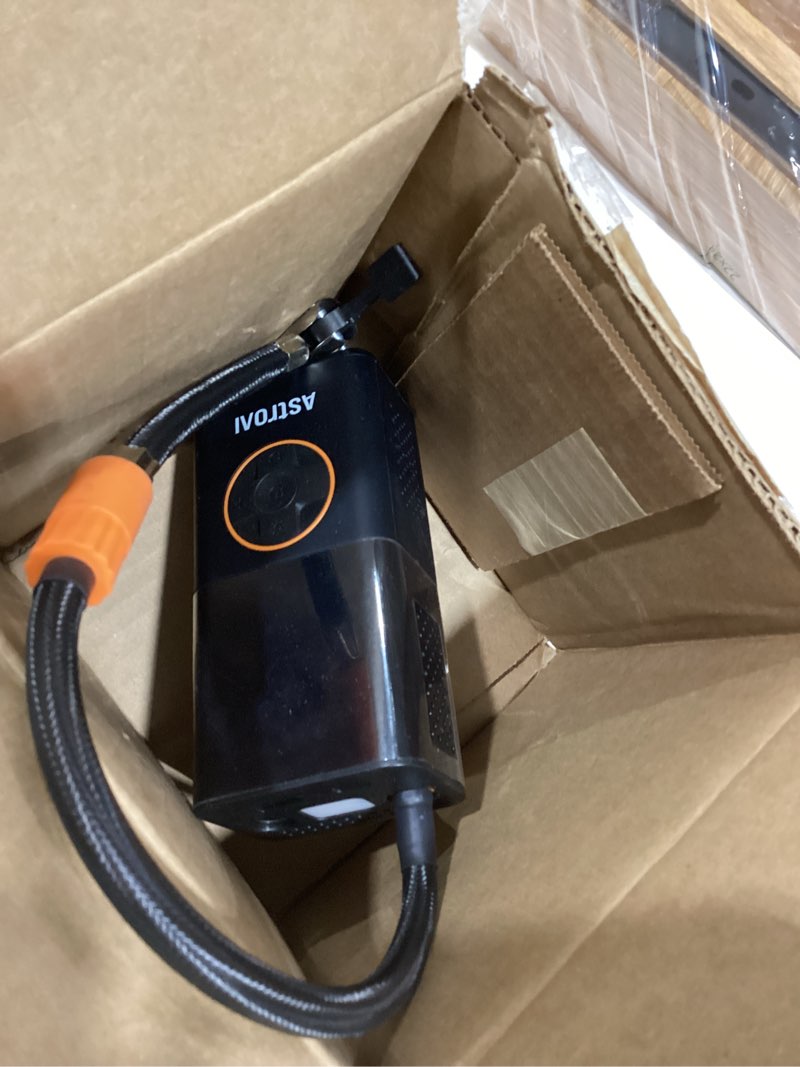 Condition photo showing As Is for AstroAI L7 Tire Inflator Portable Air Compressor Cordless Mini Bike Pump with Digital Dual Values Display, 150 PSI Car Tires Air Pump with LED Lights&Pressure Gauge for Auto, Motorcycles, Bikes, Balls Orange 1