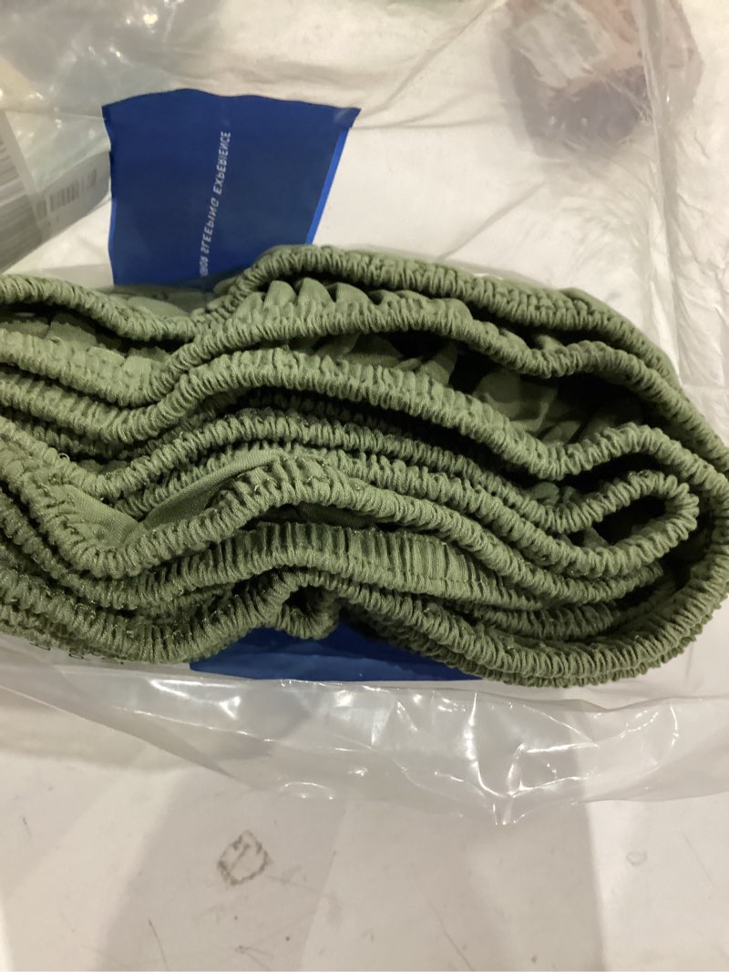 Condition photo showing Good Condition for wrap around dust ruffle bed skirt - sage green - for queen size beds with 18 inch drop - elastic strap - adjustable pleated bedskirt with brushed fabric and wrinkle free - for women, men, kids & teens queen 18" - drop 15 - sage green