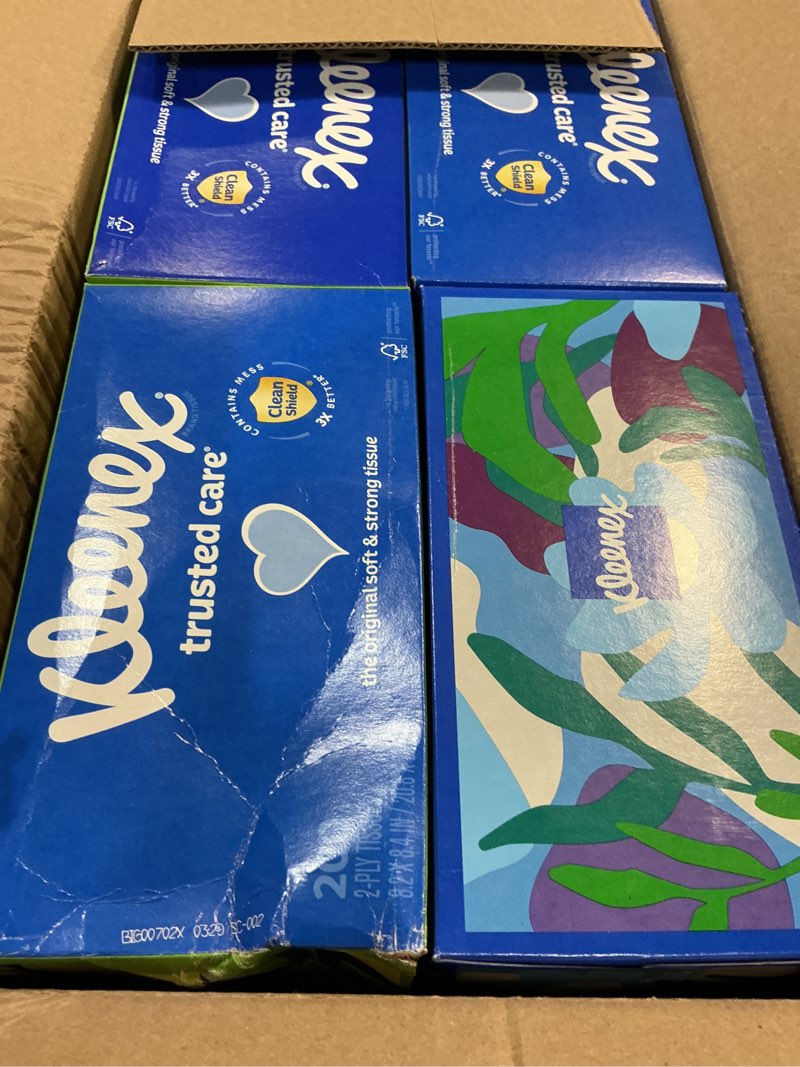 Condition photo showing New/Like New for Kleenex Trusted Care Facial Tissues, 8 Flat Boxes, 200 Tissues per Box, 2-Ply, Packaging May Vary White 200 Tissues (Pack of 8)