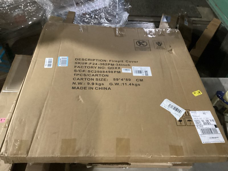 Condition photo showing New/Like New for fire pit lid square 34", heat resistant metal firepit cover with 2 wooden handles for square patio fire pit, compatible for firepits inside dia up to 32" 34 inch