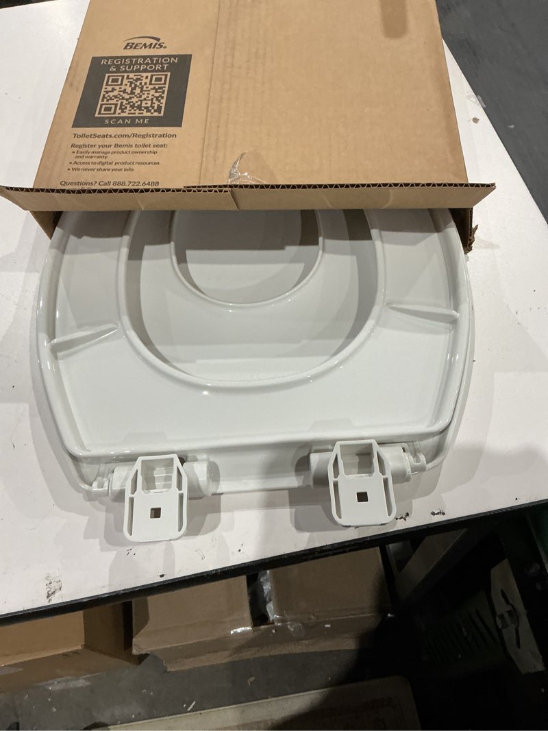 Condition photo showing Good Condition for mayfair little2big? elongated plastic toilet seat in white with sta-tite? seat fastening system? and whisper•close? hinge