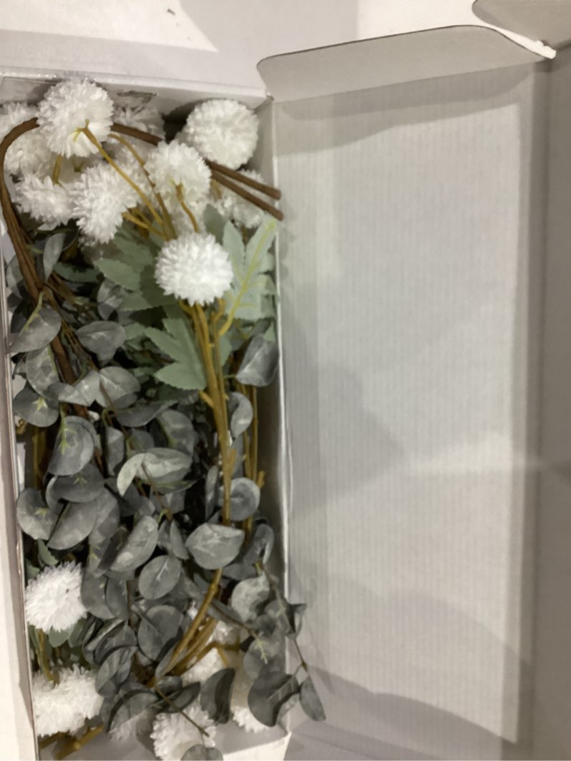 Condition photo showing Good Condition for ryddelighome white faux kiku flowers for vase - 10 long stem artificial flowers with eucalyptus, realistic winter floral stems for tall vases, farmhouse home decor (premium quality) -white
