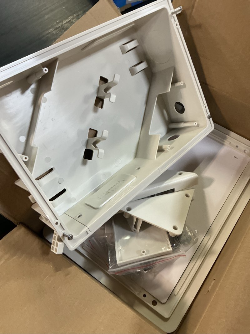 Condition photo showing Good Condition for in-wall tv box with flange for home theater installation, 11.9" x 8.4" cord hider for wall mounted tv, with 2 outlets, cable bracket, lv cable & 1-1/2" ent entrance, ideal for new or retrofit job white 1 pack
