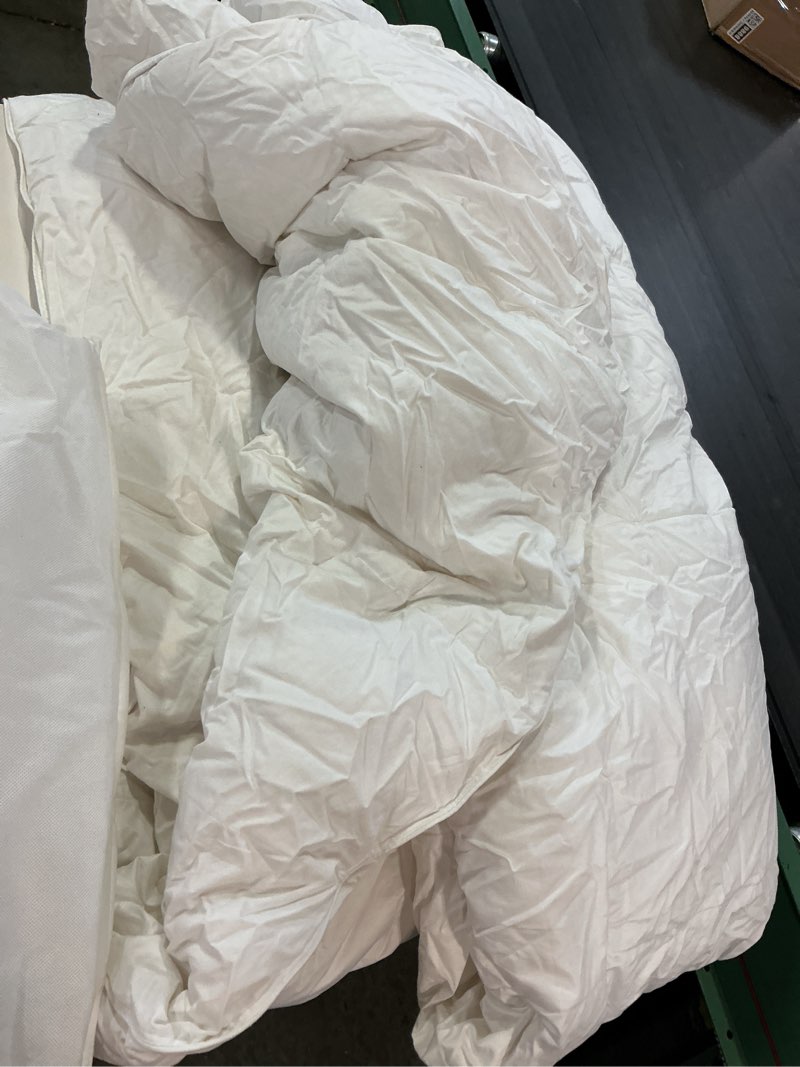 Condition photo showing As Is for lightweight luxe goose down comforter, full/queen, white