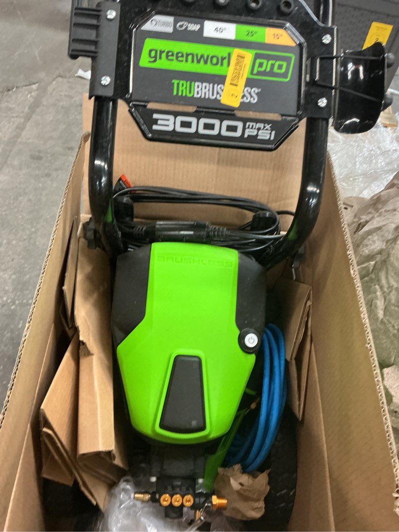 Condition photo showing As Is for greenworks pro 3000-psi 2.3-gpm cold water electric pressure washer