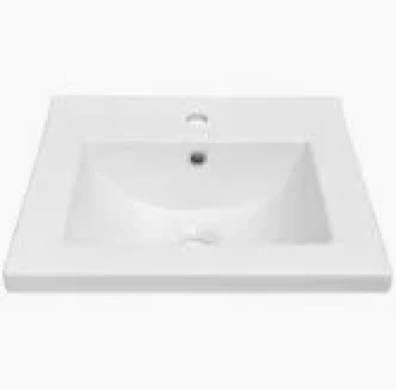 24" Rectangular Ceramic Drop In Bathroom Sink with Overflow and 3 Faucet Holes at 4" Centers