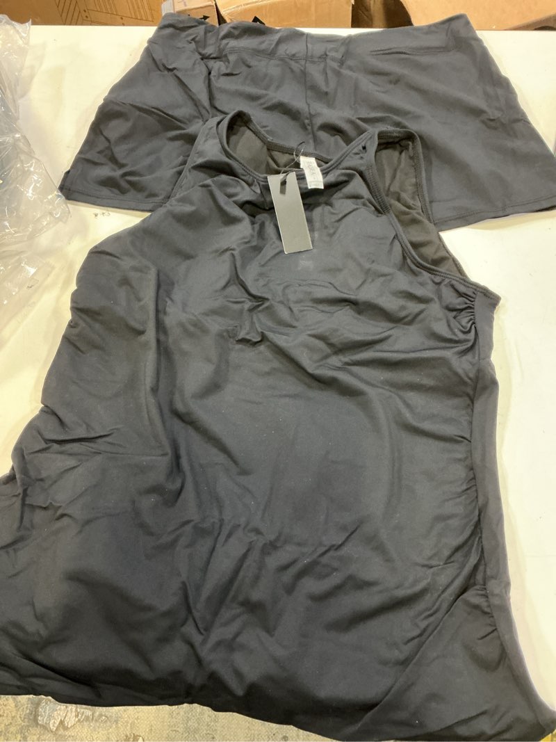 Condition photo showing New/Like New for Hsize L)Tankini Swimsuits with Shorts - Two Piece Tummy Control Bathing Suits High Neck Swimwear with Two Side Pockets Black