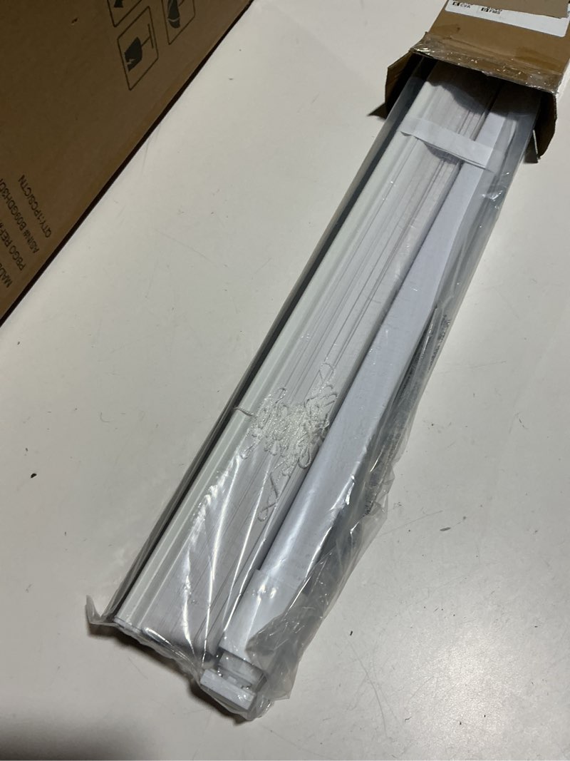 Condition photo showing Good Condition for lazblinds no tools no drill cordless 1" vinyl mini blinds, 100% blackout blinds for indoor windows, room darkening privacy window blinds and shades for interior, 25" w x 64" h, white white 25" w x 64" h