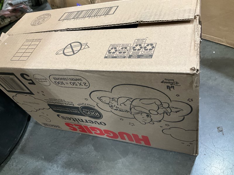 Condition photo showing New/Like New for huggies size 5 overnites baby diapers: overnight diapers, size 5 (27+ lbs), 100 ct (2 packs of 50), packaging may vary size 5 100