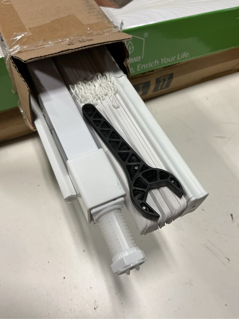 Condition photo showing Good Condition for lazblinds no tools no drill 1" vinyl mini blinds, cordless blinds for windows, light filtering horizontal window blinds & shades, 24" w x 64" h, white cordless-white 24" w × 64" h