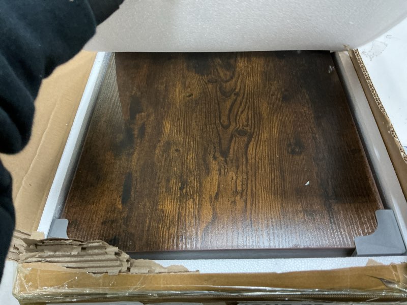 Condition photo showing Good Condition for Foldable C-Shaped Table with Charging Station, Folding TV Tray End Table for Small Space, Portable Side Table for Couch, C Table with Storage Bag for Sofa Living Room, Bedroom Rustic Brown