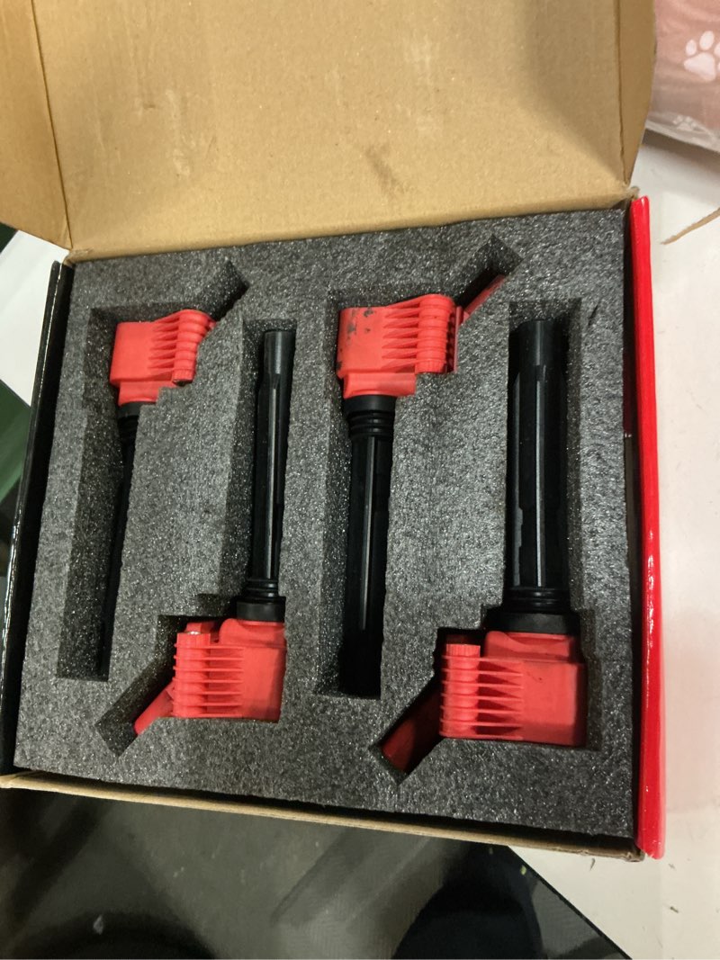 Condition photo showing As Is for a-premium engine ignition coil pack compatible with volkswagen jetta, passat, golf, tiguan, beetle, atlas & audi a4, a4 allroad quattro, q5, q7, a5 quattro sportback, a6 quattro, a3, red, set of 4