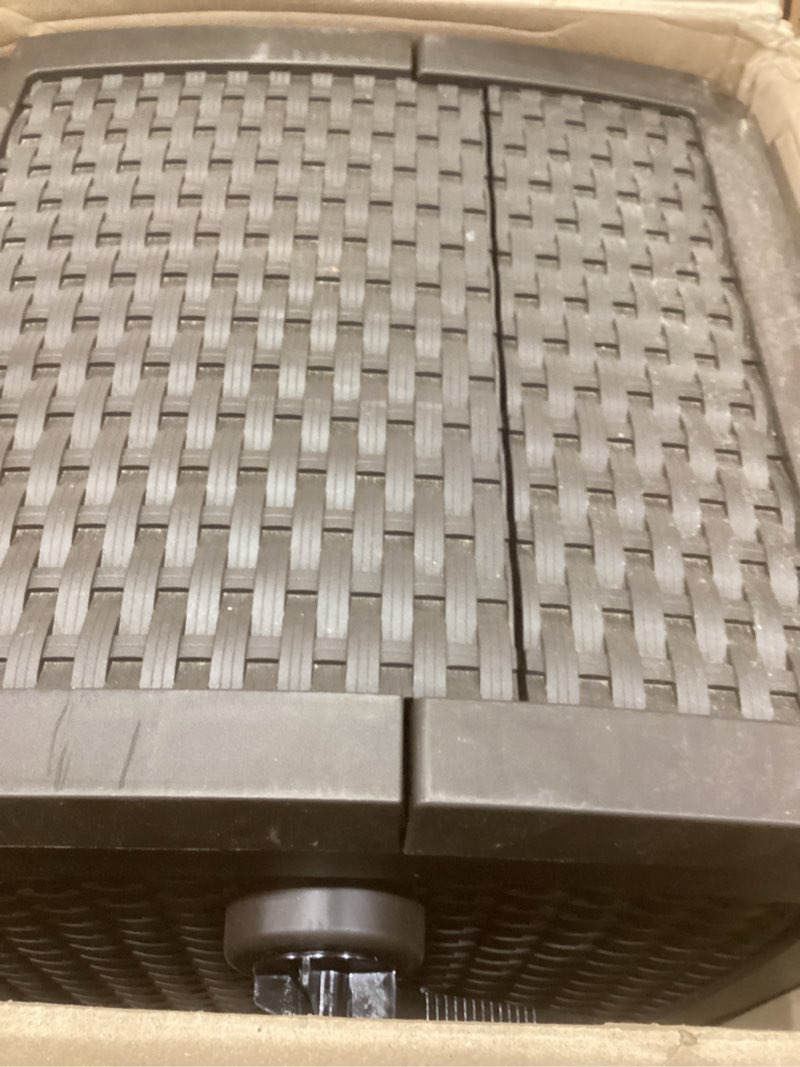 Condition photo showing As Is for suncast hose reel with smart trak hose guide, water-tight connection, durable resin construction, 225' hose capacity, brown, made in the usa