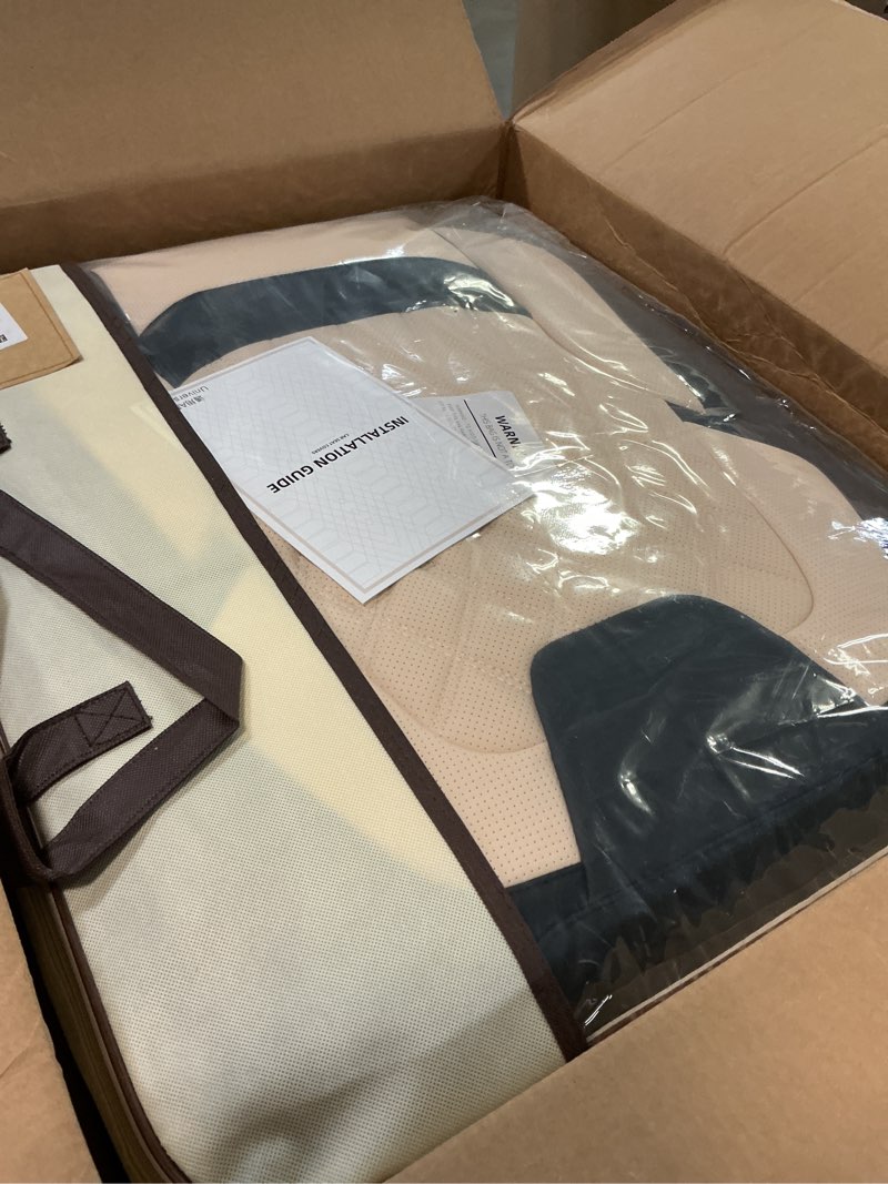 Condition photo showing Good Condition for freesoo black beige car seat covers full set - faux nappa leather seat covers for cars, luxury breathable waterproof front seats with lumbar support and back seat cover, fit for sedans suvs pick-ups