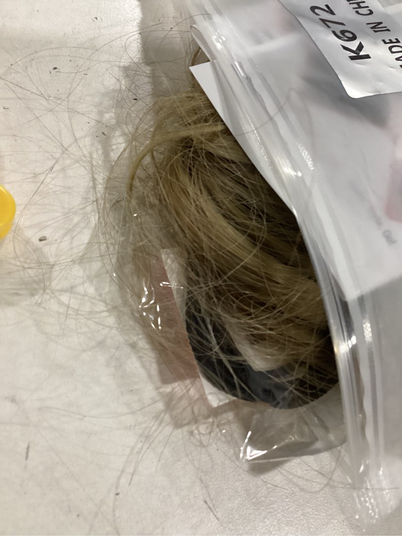 Condition photo showing As Is for felendy 16" ponytail extension long curly wavy ponytails clip in claw hair extension pony tails natural looking synthetic hairpiece for women light brown mix ash blonde