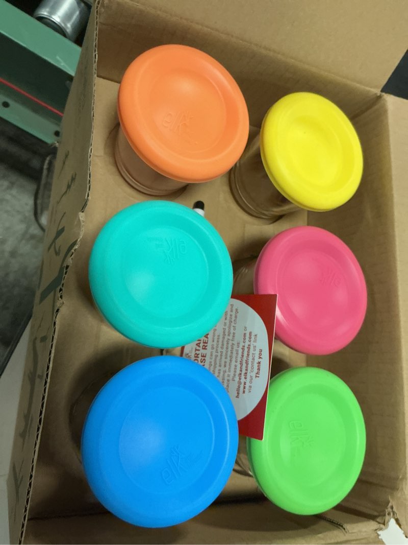 Condition photo showing New/Like New for elk and friends 4oz borosilicate glass baby food storage jars with silicone lid | strong glass | set of 12 | microwave, oven & dishwasher safe | infant and babies green/orange/blue/yellow/teal/pink (12pk)
