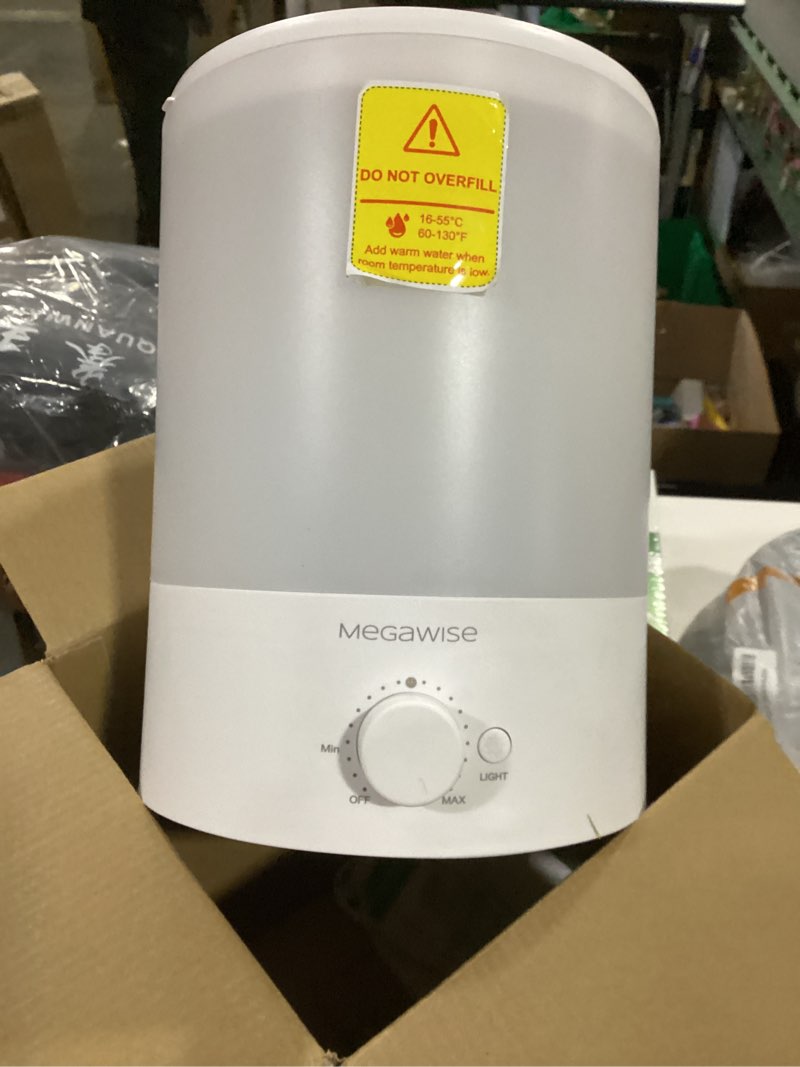 Condition photo showing New/Like New for MegaWise Healthy Top-Refill Cool Mist Humidifiers for Bedroom, 24dB Ultrasonic Air Vaporizer with Water Filter for Baby [PP Material], Colorful Night Light,1 Gal Essential Oil Diffuser, Auto Shut Off 3.8 l