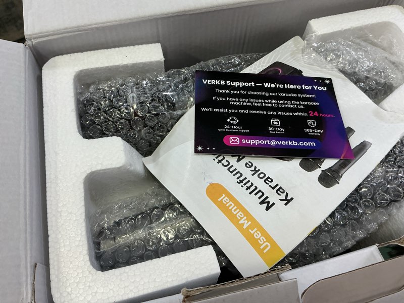 Condition photo showing New/Like New for Karaoke Machine with 2 Wireless Rechargeable Microphones: Portable Bluetooth Speaker for Adults & Kids - PA System with Lights Supports TWS/TF Card/USB/AUX for Home Party 2 Mics