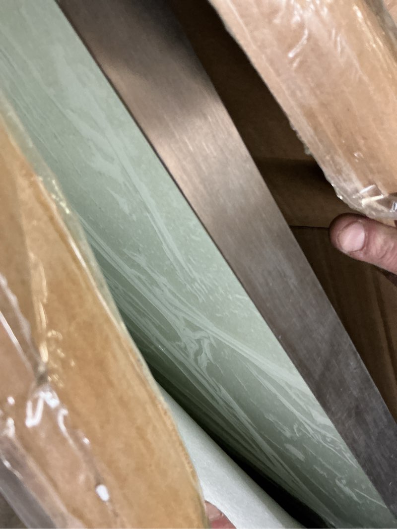 Condition photo showing As Is for LOAAO 36”X36” Gold Bathroom Mirror, Rounded Rectangle Gold Frame Mirror, Brushed Gold Bathroom Vanity Mirror Wall-Mounted, Anti-Rust, Tempered Glass, Hangs Horizontally or Vertically Gold 36"L x 36"W