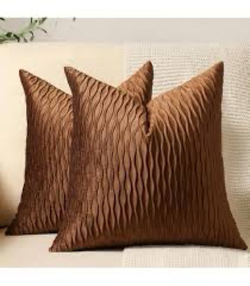 FUTEI Brown Decorative Throw Pillow Covers 18x18 Inch Set of 2,Soft Chenille Triangle Check Pattern 