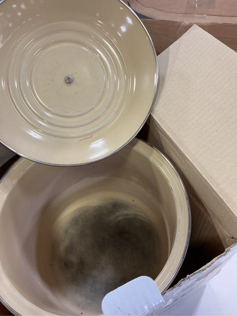 Condition photo showing As Is for Le Creuset Enamel on Steel Traditional Stockpot, 8 qt., Cerise with Stainless Steel Knob Cerise 8 Quarts