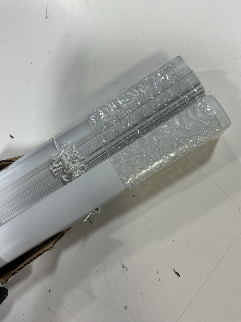 Condition photo showing As Is for project source light filtering 1-in slat width 23-in x 42-in cordless white vinyl light filtering mini-blinds