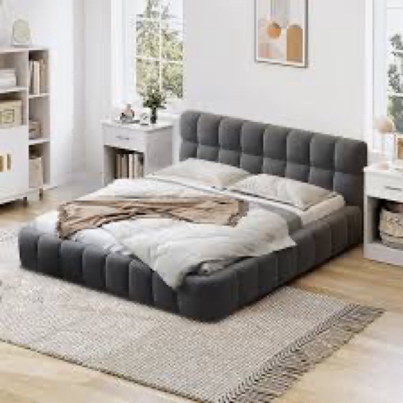 (INCOMPLETE) (BOX 2 OF 2) Wynixville Upholstered Tufted Low Platform Bed with Head board 4409227055